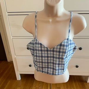 Purrr Melrose blue white gingham spaghetti straps crop top one size summer beach